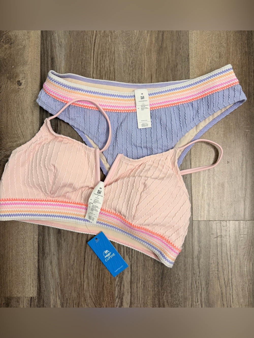 Cupshe Pink & Lavender Ribbed V-Notch Two-Piece Bikini - Picture 6 of 6